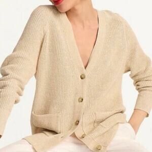 J.Crew Sz XXS Tan Cream Relaxed Cotton-Linen Blend Knitted Cardigan Sweater